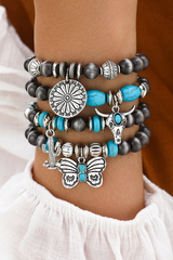 Silvery Western Turquoise Beaded Multi Layer Bracelet Jewelry JT's Designer Fashion