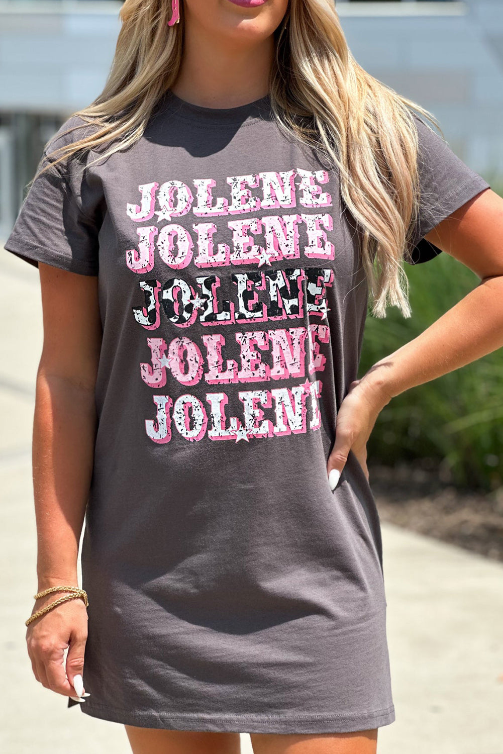 Dark Grey JOLENE Graphic Crewneck Tunic T Shirt Tops & Tees JT's Designer Fashion