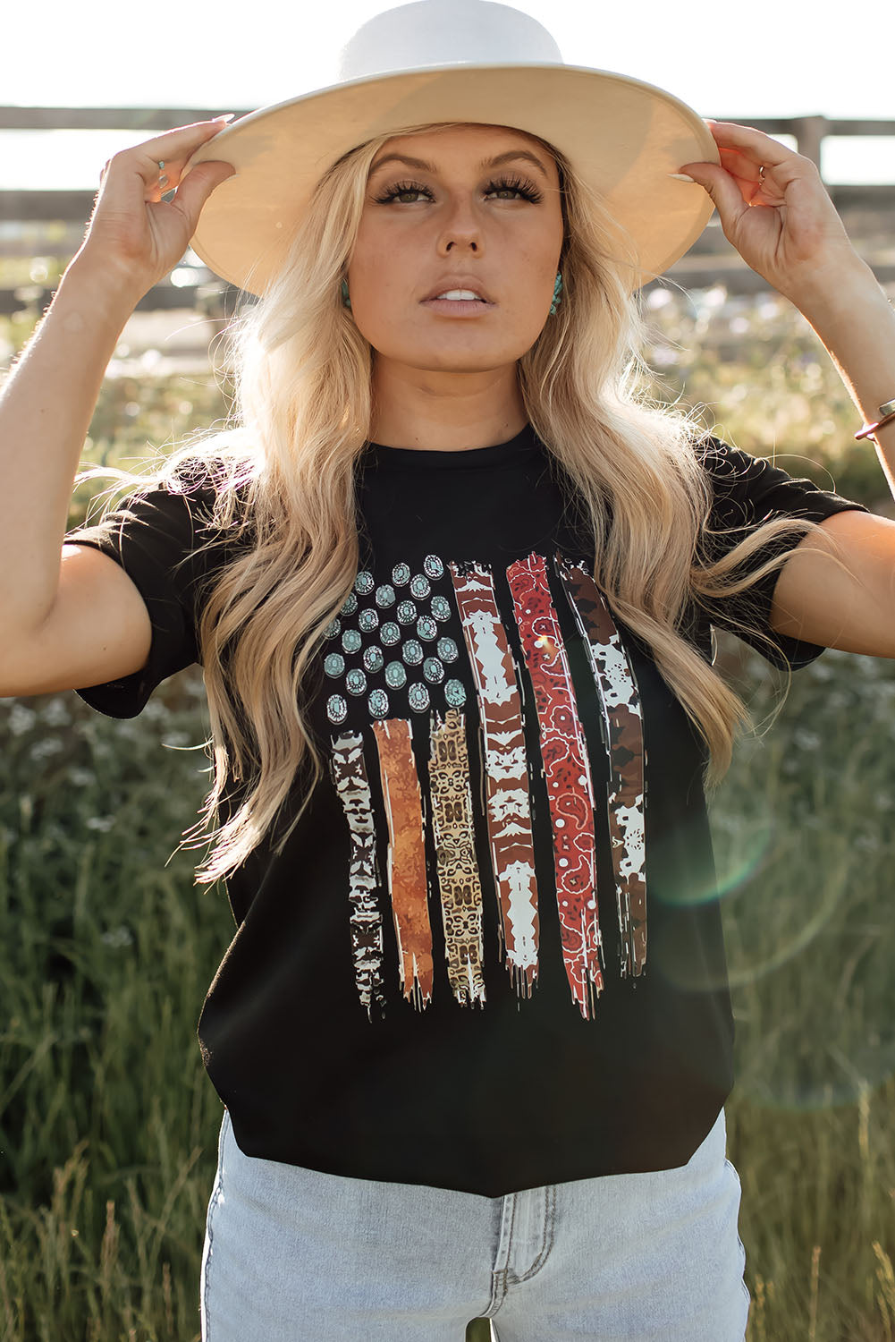 Black Western American Flag Graphic Tee Graphic Tees JT's Designer Fashion