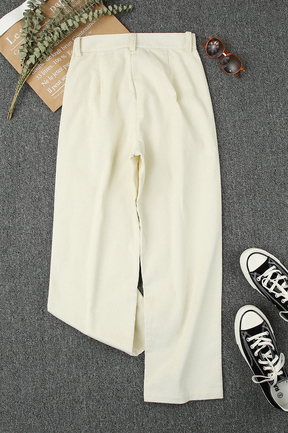 Beige Corduroy High Waist Straight Leg Pants Pants & Culotte JT's Designer Fashion