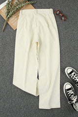 Beige Corduroy High Waist Straight Leg Pants Pants & Culotte JT's Designer Fashion