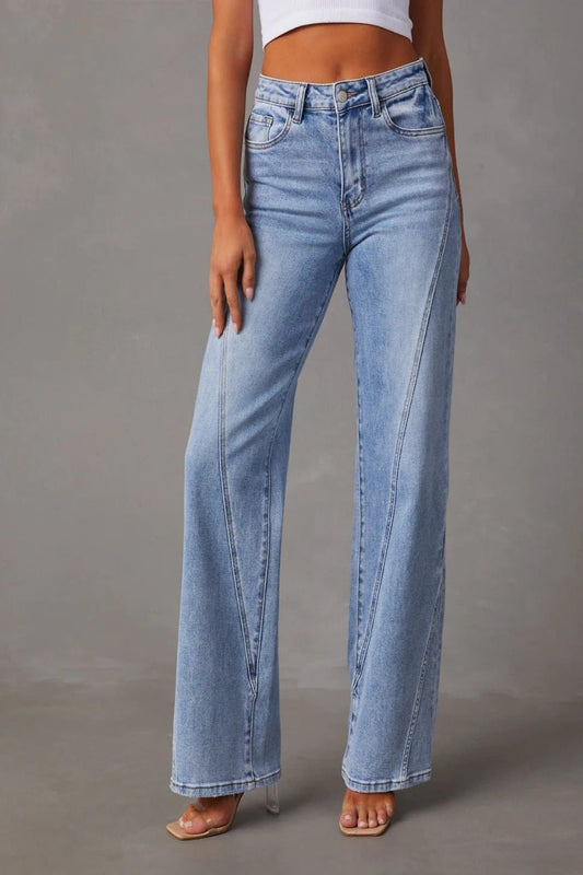 High Waist Straight Jeans with Pockets Light Jeans JT's Designer Fashion