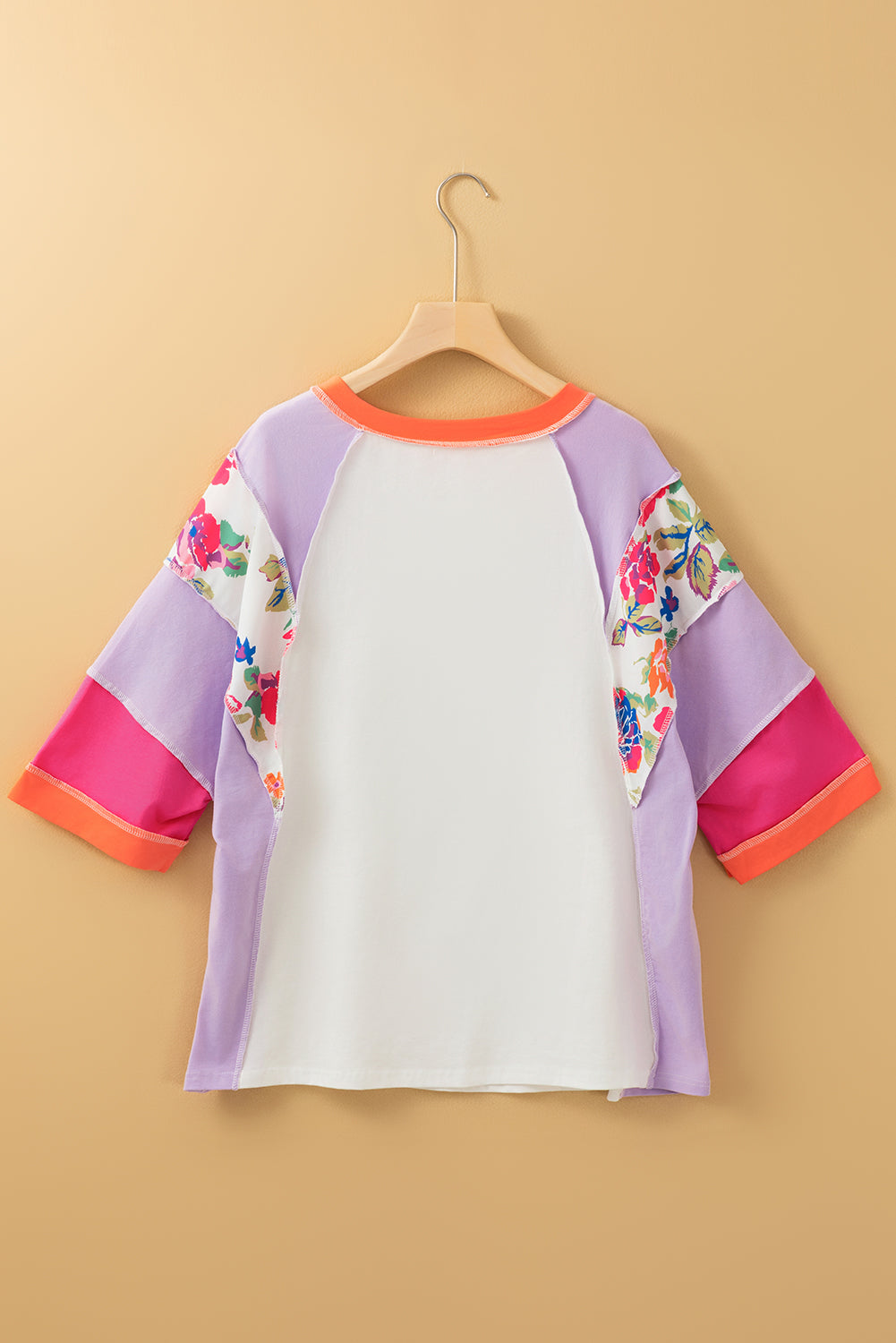 Sachet Pink Floral Color Block Patchwork 3/4 Sleeve Casual Blouse Blouses & Shirts JT's Designer Fashion