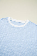 Beau Blue Contrast Trim Textured Crewneck Tee and Pocketed Skirt Set Two Piece Dresses JT's Designer Fashion
