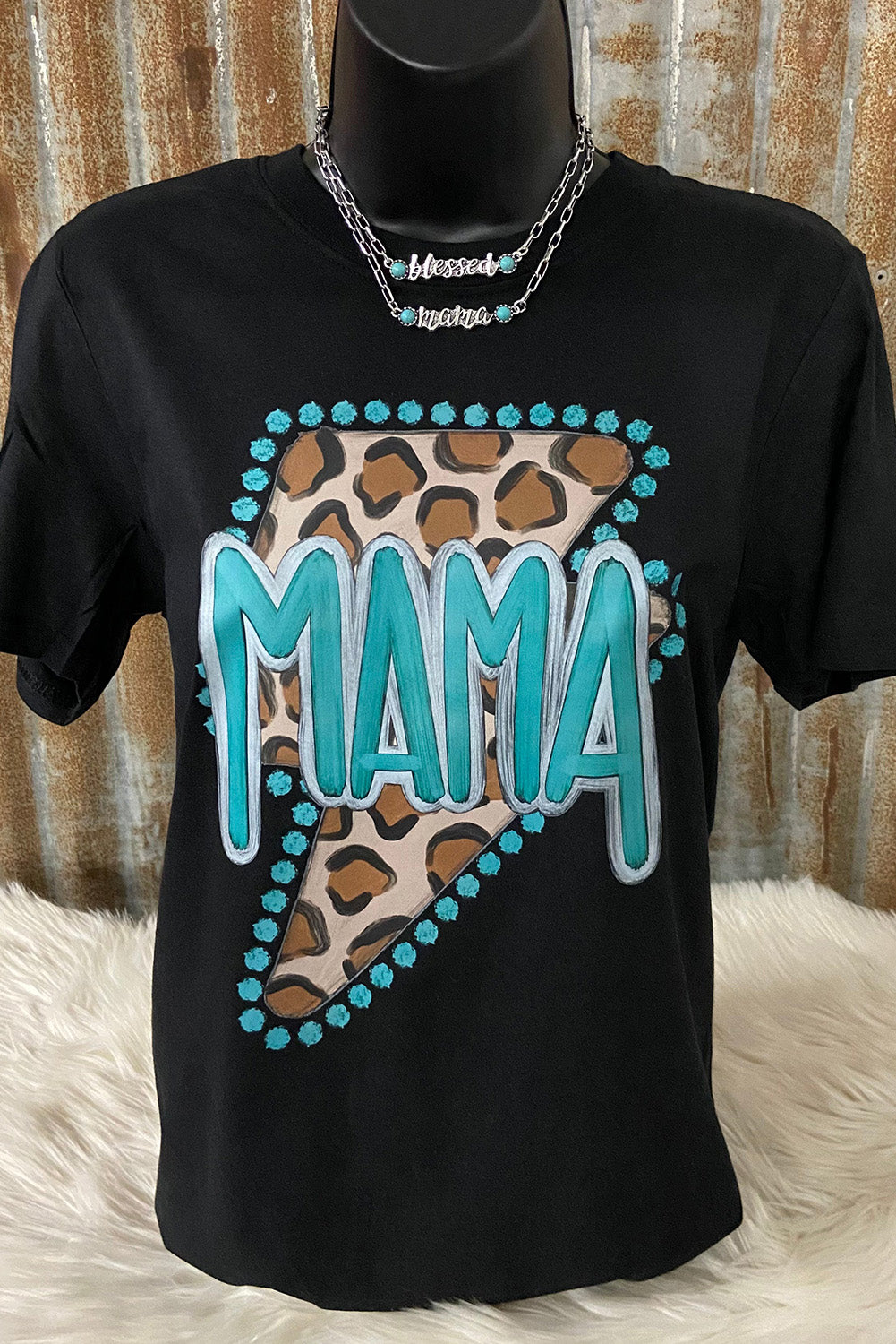 Black Western MAMA Leopard Lightning Graphic Tee Graphic Tees JT's Designer Fashion