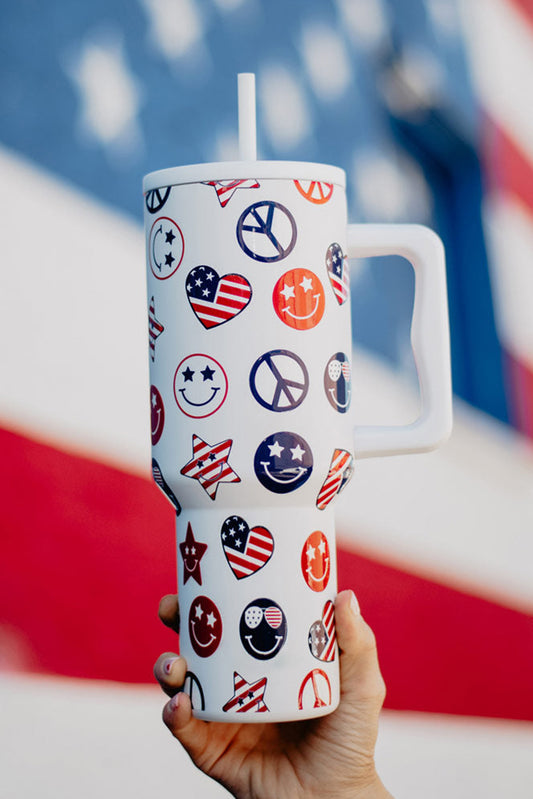 White American Flag Fashion Printed Stainless Cup With Handle 40oz Tumblers JT's Designer Fashion