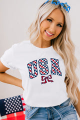 White Checkered USA Graphic Casual Tee Graphic Tees JT's Designer Fashion