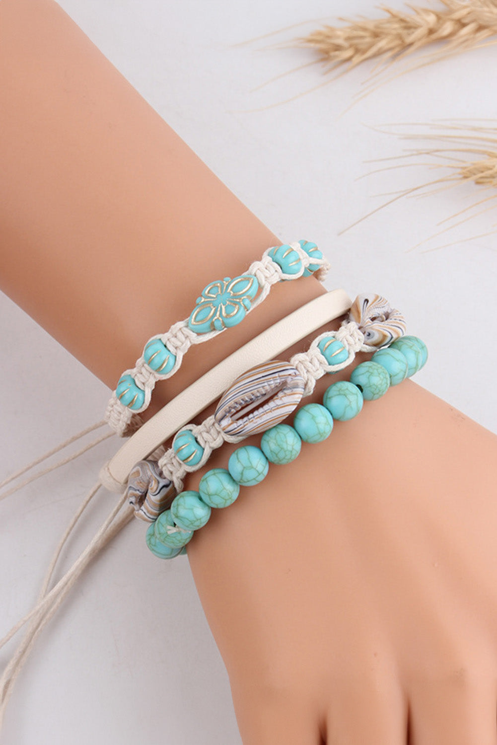 Light Blue Western Turquoise Shell Multi Layered Bracelet Set Jewelry JT's Designer Fashion