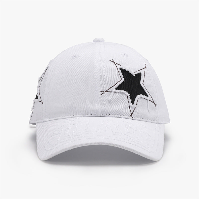 Adjustable Star Raw Hem Cap White One Size Hats & Caps JT's Designer Fashion