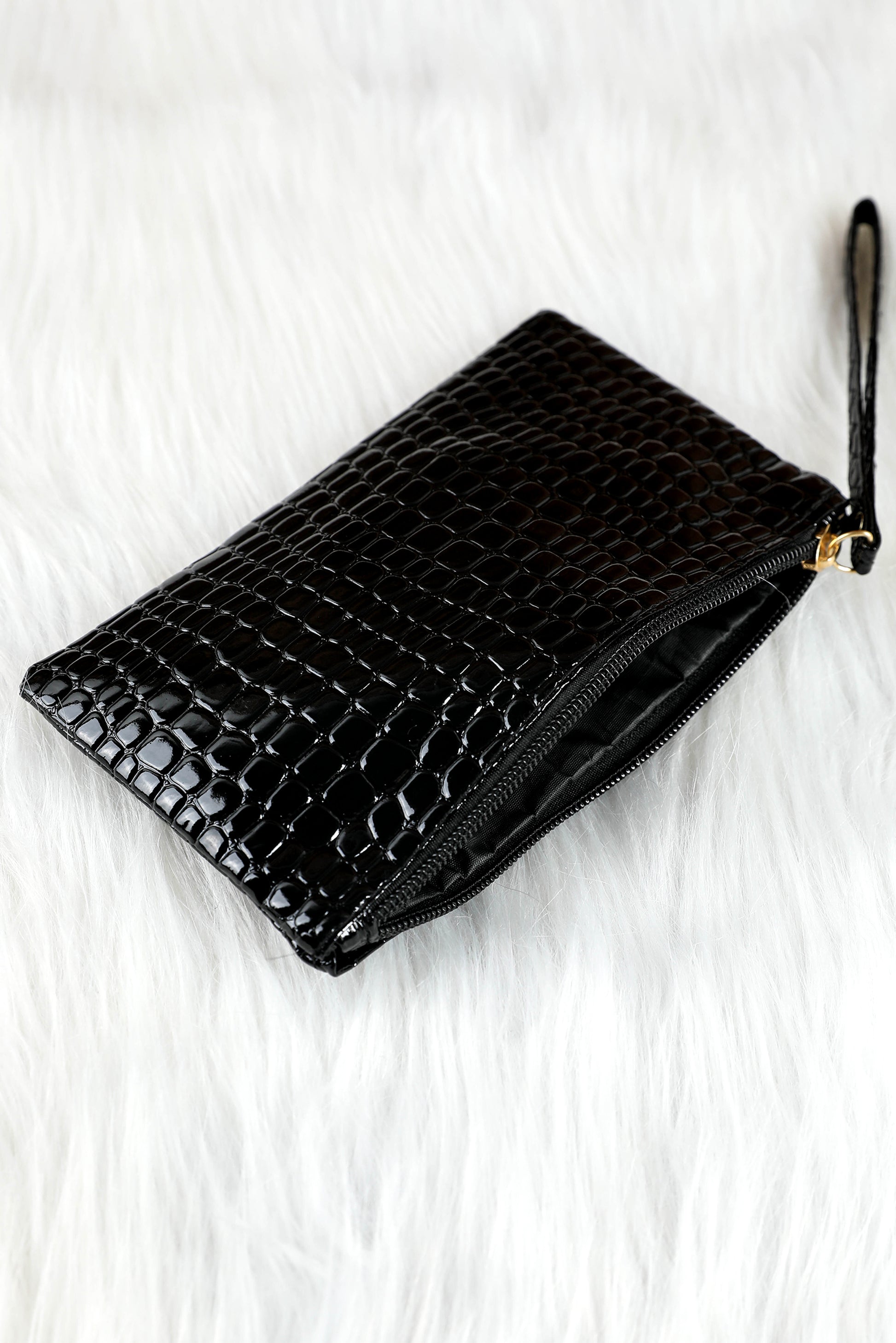 Black Crocodile Pattern Zipper Wristlet Wallet Handbags JT's Designer Fashion