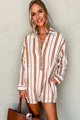 Brown Stripe She_s A Dreamer Striped Romper Bottoms JT's Designer Fashion