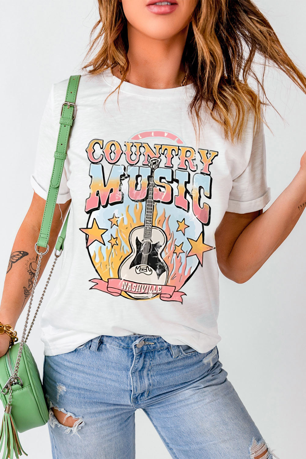 White COUNTRY MUSIC NASHVILLE Graphic Tee Graphic Tees JT's Designer Fashion