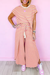 Yellow Stripe Rainbow Tee Tasseled String Wide Leg Pants Set Tops & Tees JT's Designer Fashion