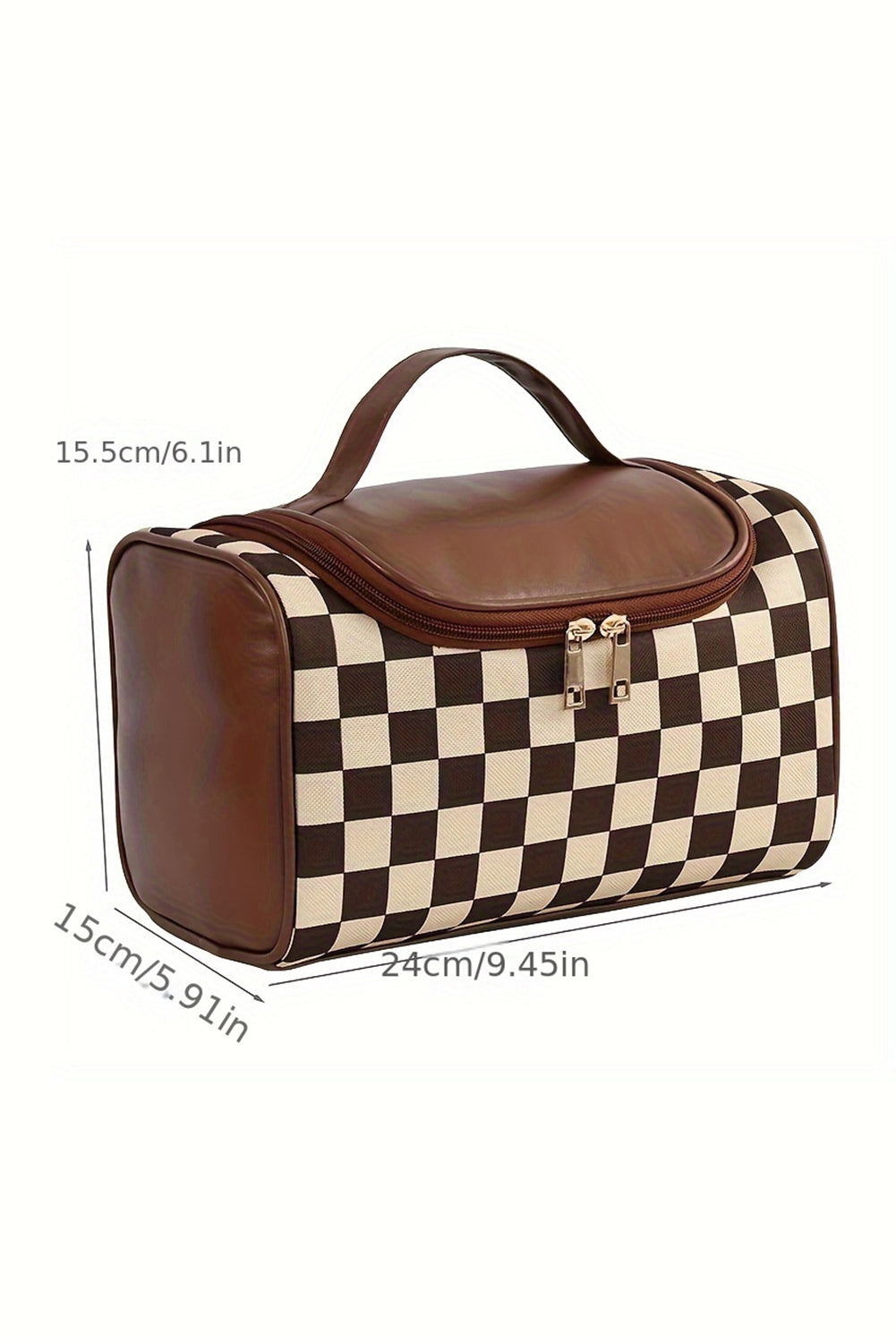 Black Checkered PU Leather Zipper Makeup Bag Makeup Bags JT's Designer Fashion