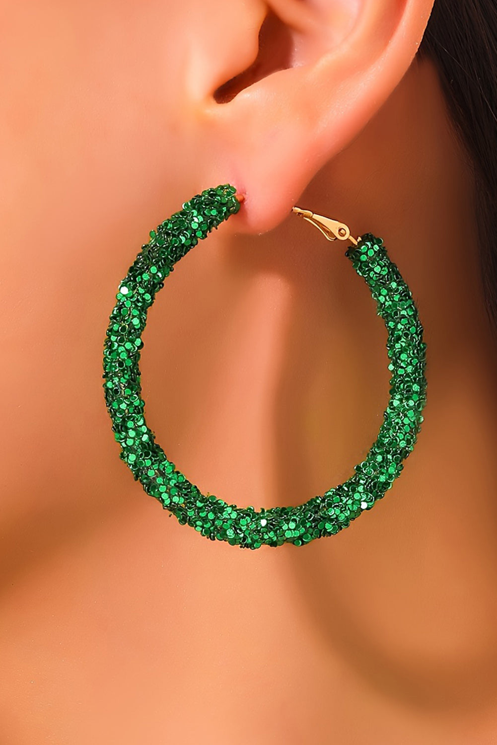 Dark Green St. Patricks Fashion Daring Sequin Loop Earrings Jewelry JT's Designer Fashion