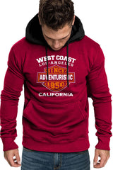 Fiery Red Letter Print Kangaroo Pocket Color Block Men's Hoodie Men's Tops JT's Designer Fashion