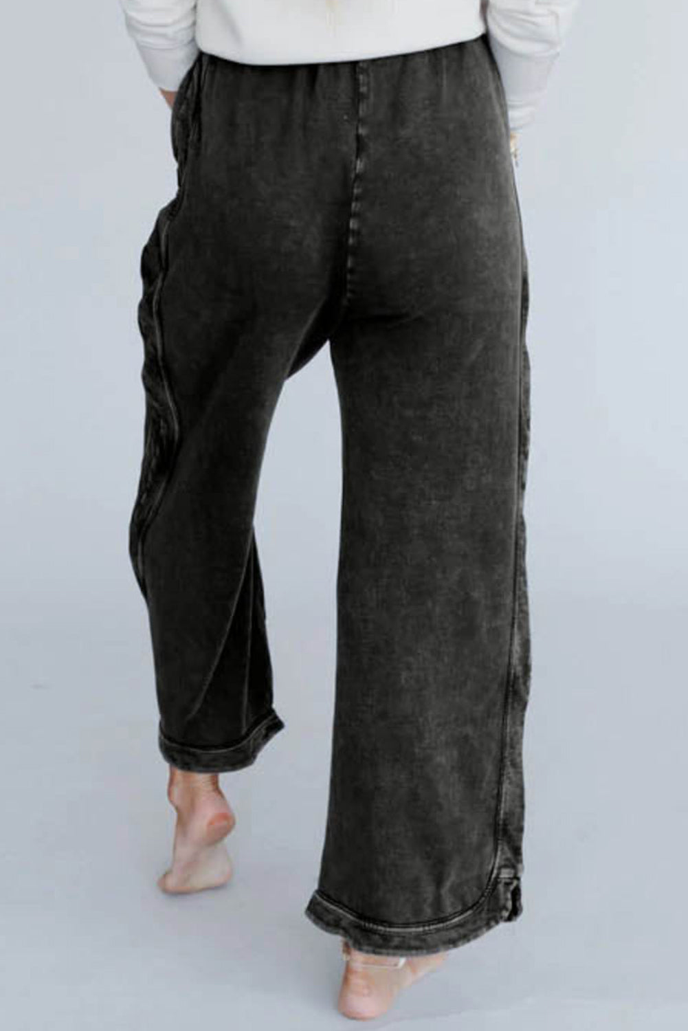 Black Mineral Wash Exposed Seam Wide Leg Pants Pre Order Bottoms JT's Designer Fashion