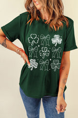 Green Clover Bowknot Graphic St. Patricks T Shirt Graphic Tees JT's Designer Fashion