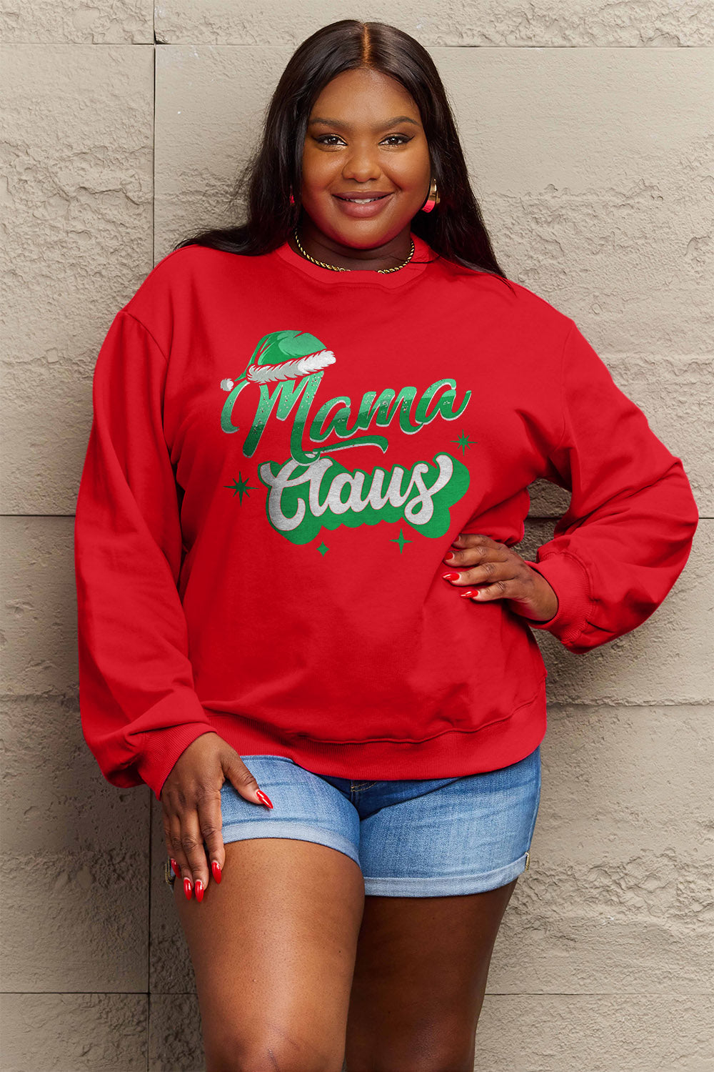 Full Size MAMA CLAUS Round Neck Sweatshirt Long Sleeve Tops JT's Designer Fashion