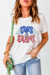 White Stars and Stripes Round Neck Graphic T Shirt Graphic Tees JT's Designer Fashion
