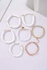 White MAMA Heart Pearl Beaded Chain Multi Layer Bracelet Jewelry JT's Designer Fashion