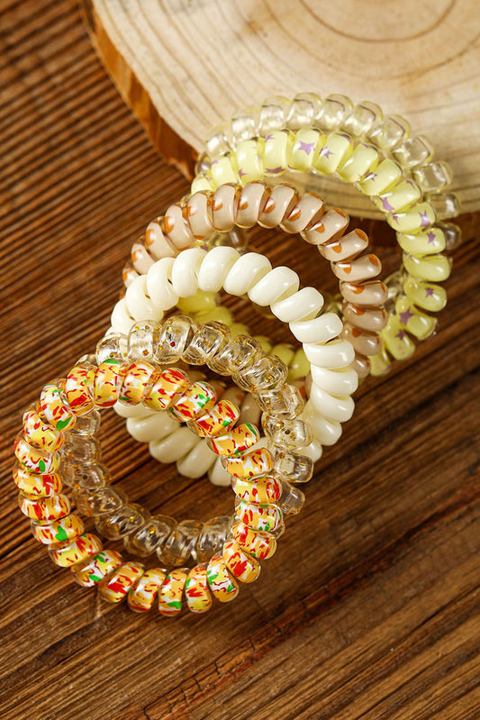 Yellow Cream Cute Gradient Starry Dotty Coil Wire Hair Tie Set Headwear JT's Designer Fashion