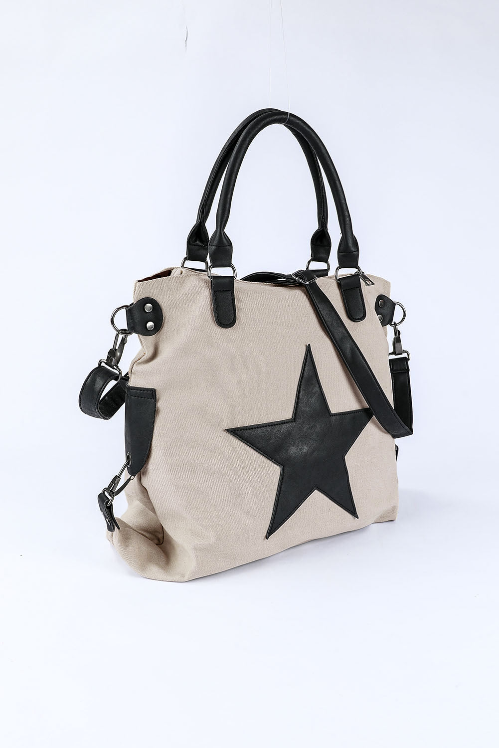 Beige Casual Five-pointed Star Canvas Tote Bag Handbags JT's Designer Fashion