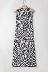Multicolour Leopard Checkered Double Printed Reversible Sleeveless Long Dress Maxi Dresses JT's Designer Fashion