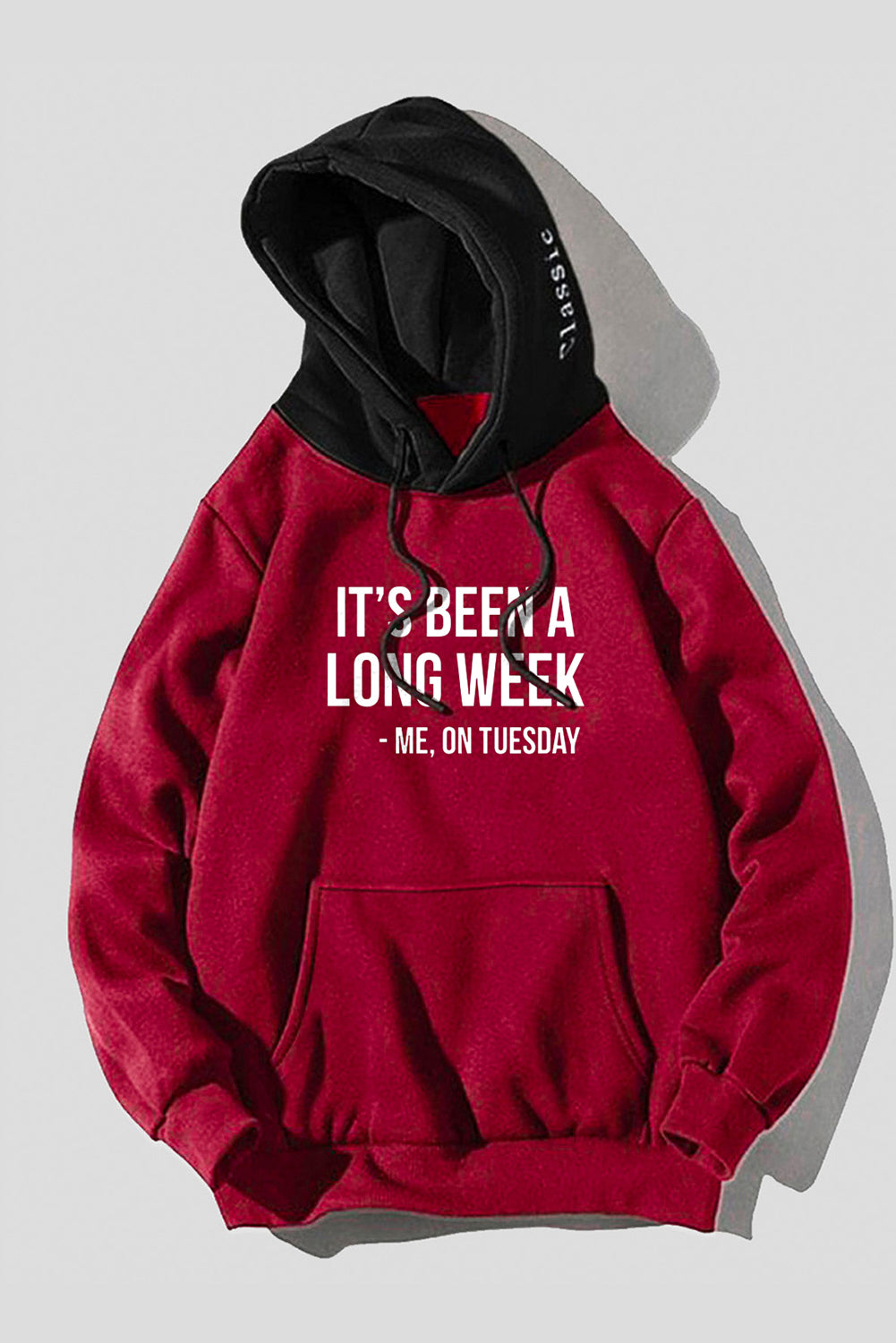 Fiery Red Letter Print Color Block Kangaroo Pocket Slim-fit Men's Hoodie Men's Tops JT's Designer Fashion