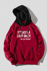 Fiery Red Letter Print Color Block Kangaroo Pocket Slim-fit Men's Hoodie Men's Tops JT's Designer Fashion