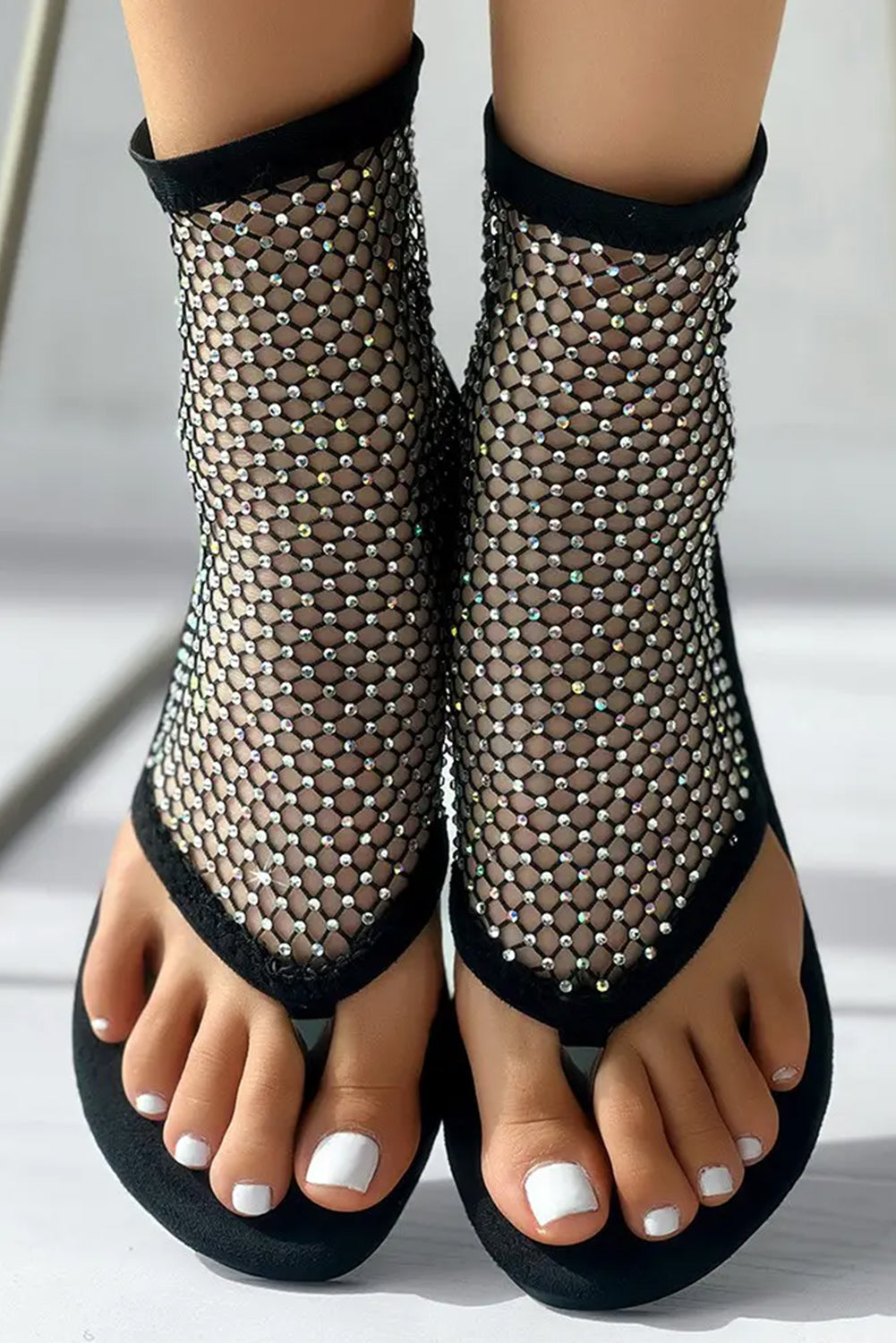 Black Hollowed Rhinestone Stud Clip Toe Sandals Sandals JT's Designer Fashion