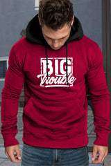 Fiery Red Men's Letter Print Pocketed Color Block Long Sleeve Hoodie Fiery Red Men's Tops JT's Designer Fashion