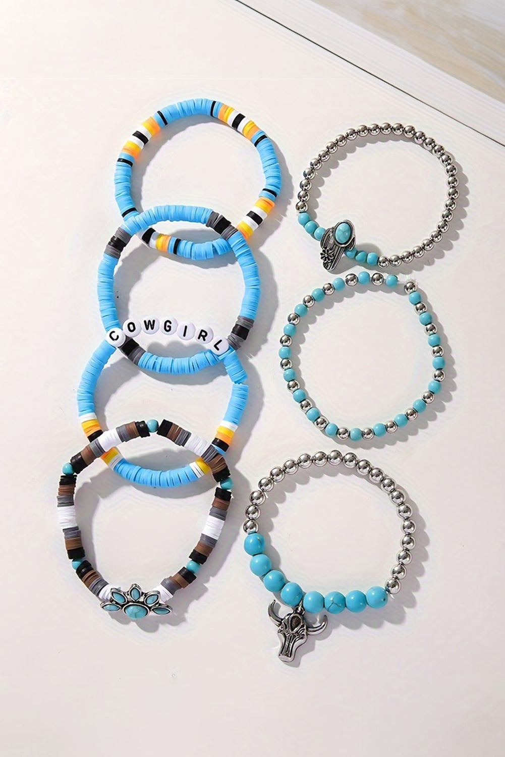 Light Blue 7pcs Boho Turquoise Beaded Bracelet Set Jewelry JT's Designer Fashion