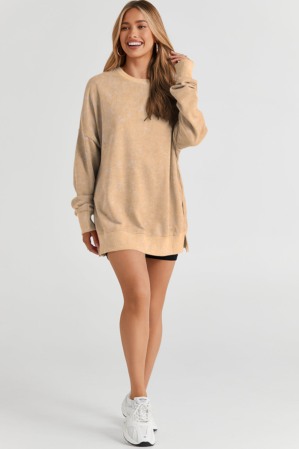 Khaki Drop Shoulder Ribbed Trim Oversized Sweatshirt Sweatshirts & Hoodies JT's Designer Fashion