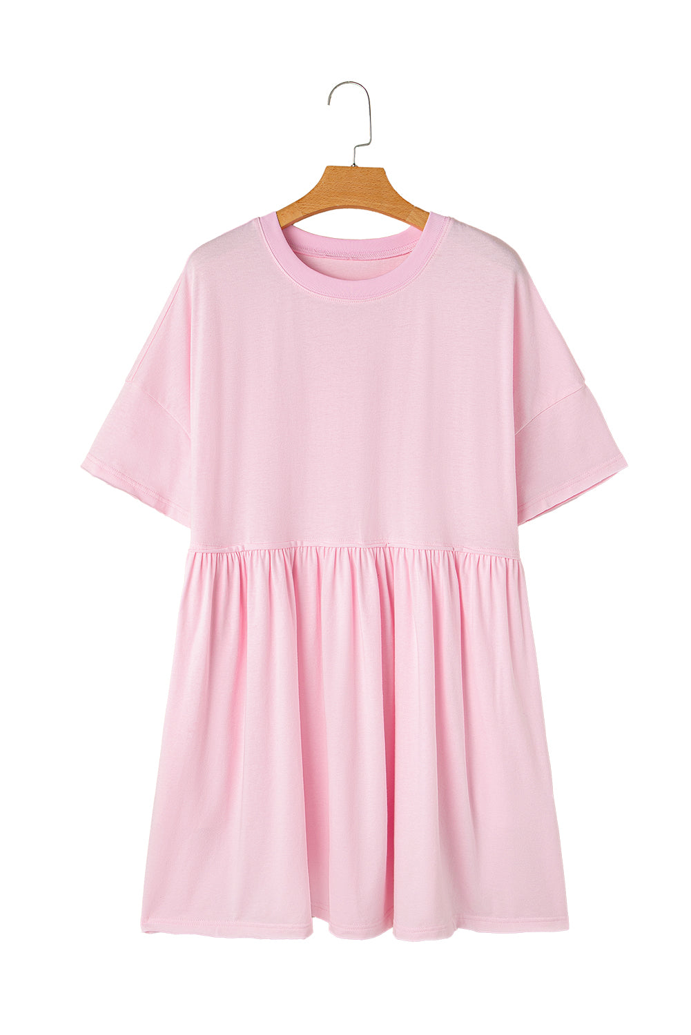 Light Pink Solid Color Pocketed Raw Edge Babydoll Dress Mini Dresses JT's Designer Fashion