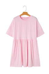 Light Pink Solid Color Pocketed Raw Edge Babydoll Dress Mini Dresses JT's Designer Fashion