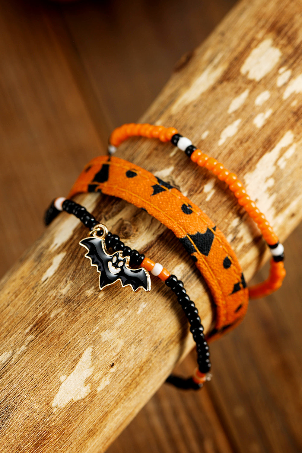 Russet Orange Halloween Bat Pendant Beaded Multi Layer Bracelet Set Jewelry JT's Designer Fashion