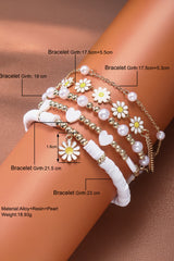 White Daisy Heart Pearl Beaded Multi Layer Bracelet Set Jewelry JT's Designer Fashion