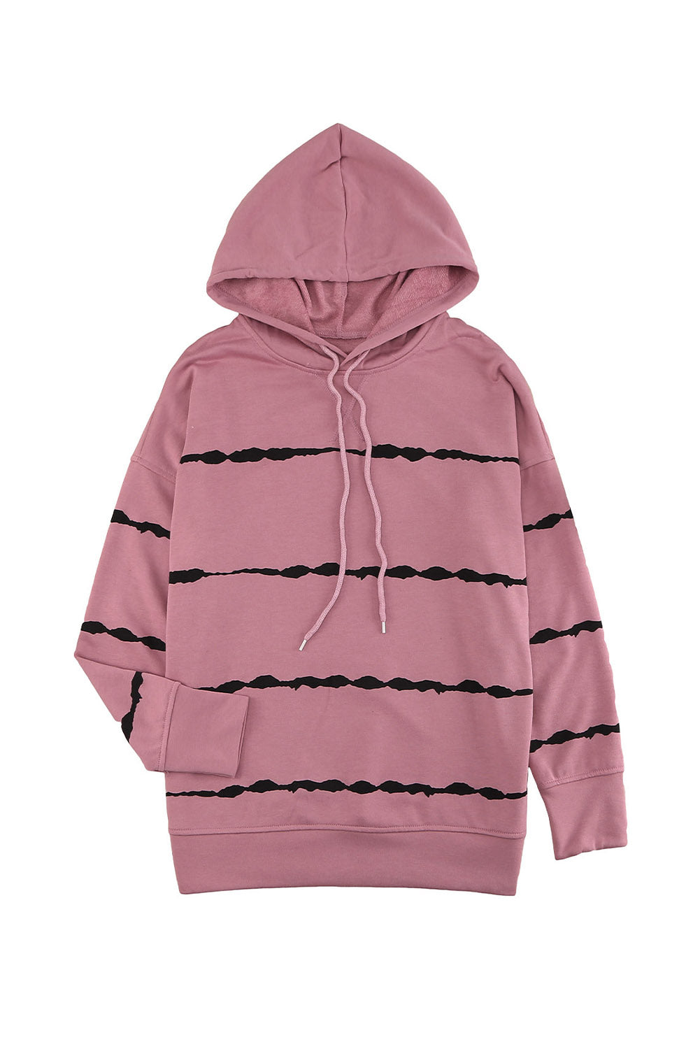 Pink Tie-dye Striped Drawstring Hoodie with Side Split Tops Sweatshirts & Hoodies JT's Designer Fashion