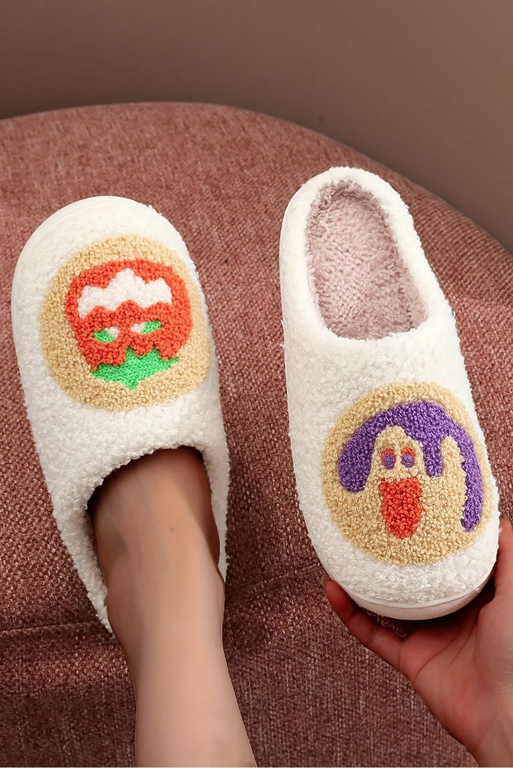 White Halloween Pumpkin Plush Winter Home Slippers Slippers JT's Designer Fashion