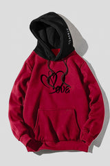 Fiery Red Letter Heart Print Color Block Pocketed Men's Hoodie Men's Tops JT's Designer Fashion