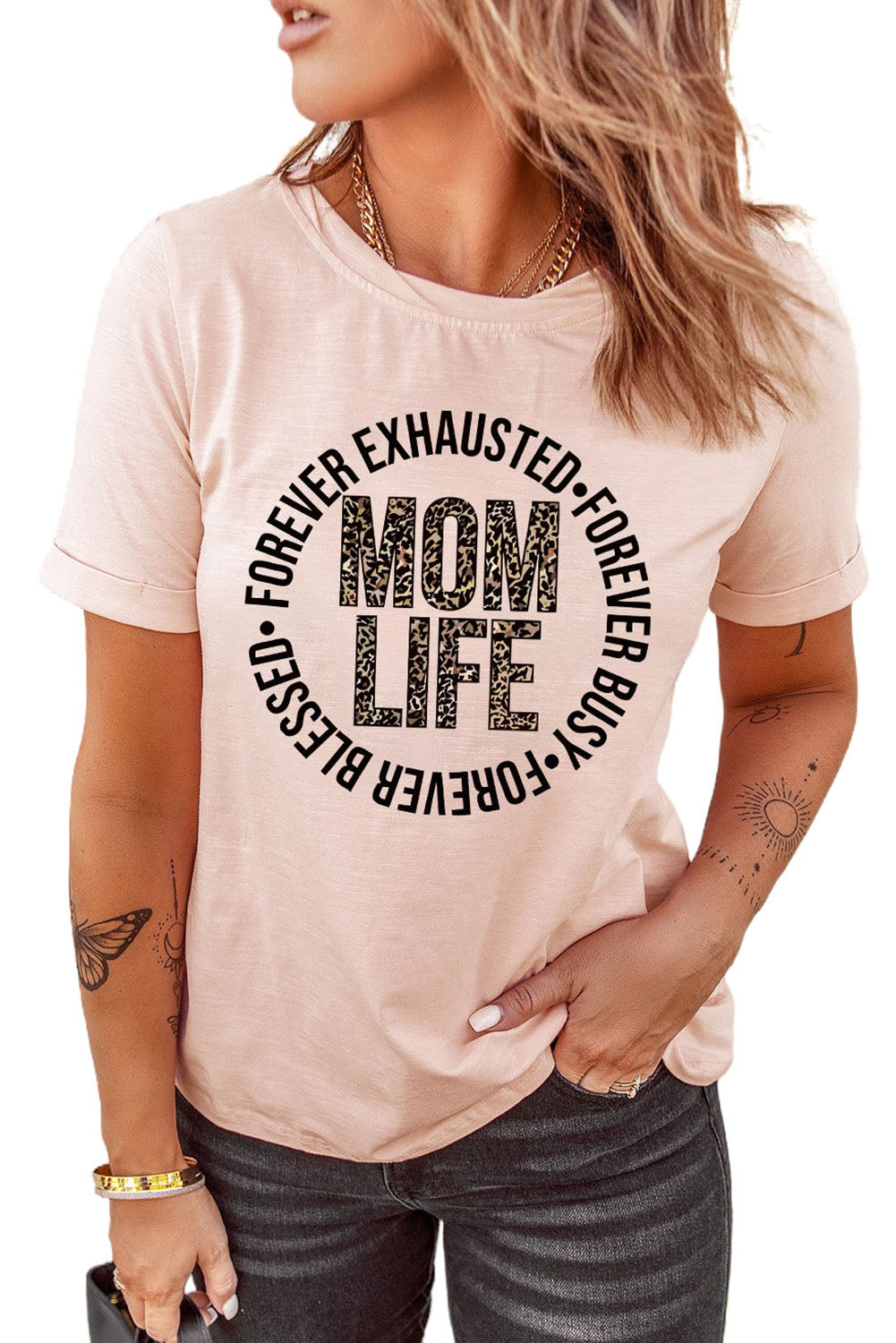 Pink MOM LIFE Slogan Graphic T-shirt Graphic Tees JT's Designer Fashion