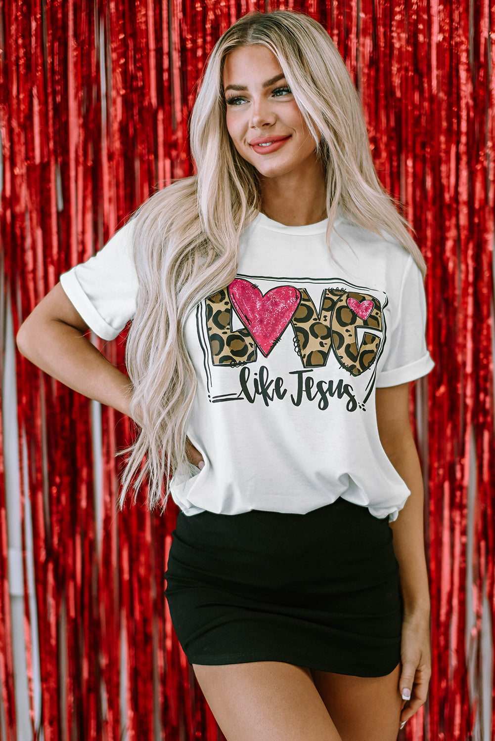 White LOVE Like Jesus Graphic Crew Neck Tee Graphic Tees JT's Designer Fashion