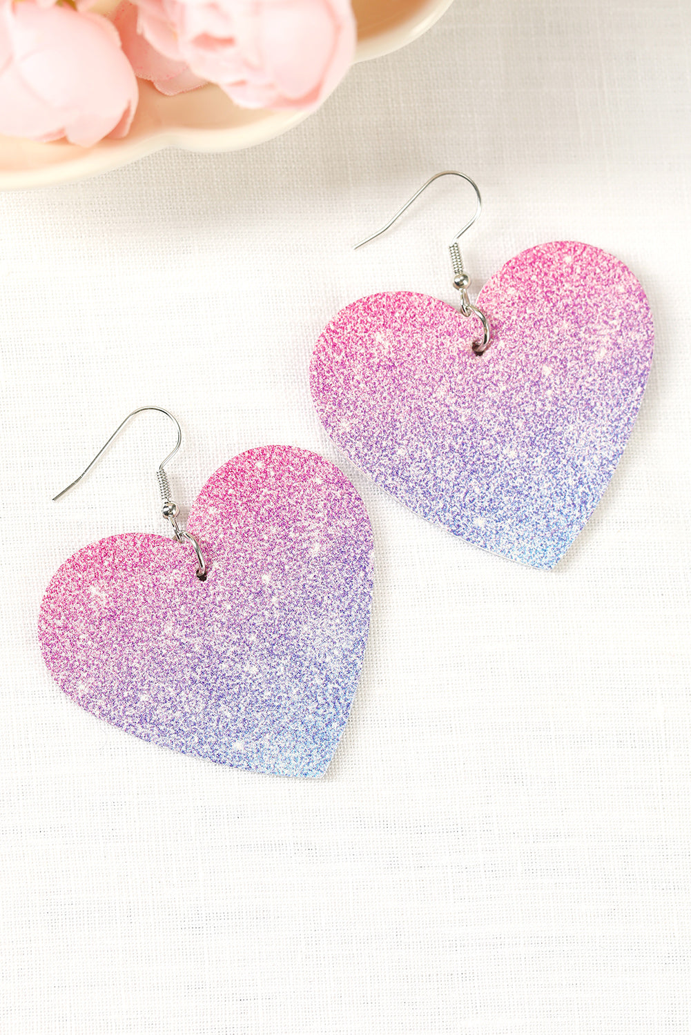 Pink Gradient Color Heart Shaped Drop Earrings Jewelry JT's Designer Fashion