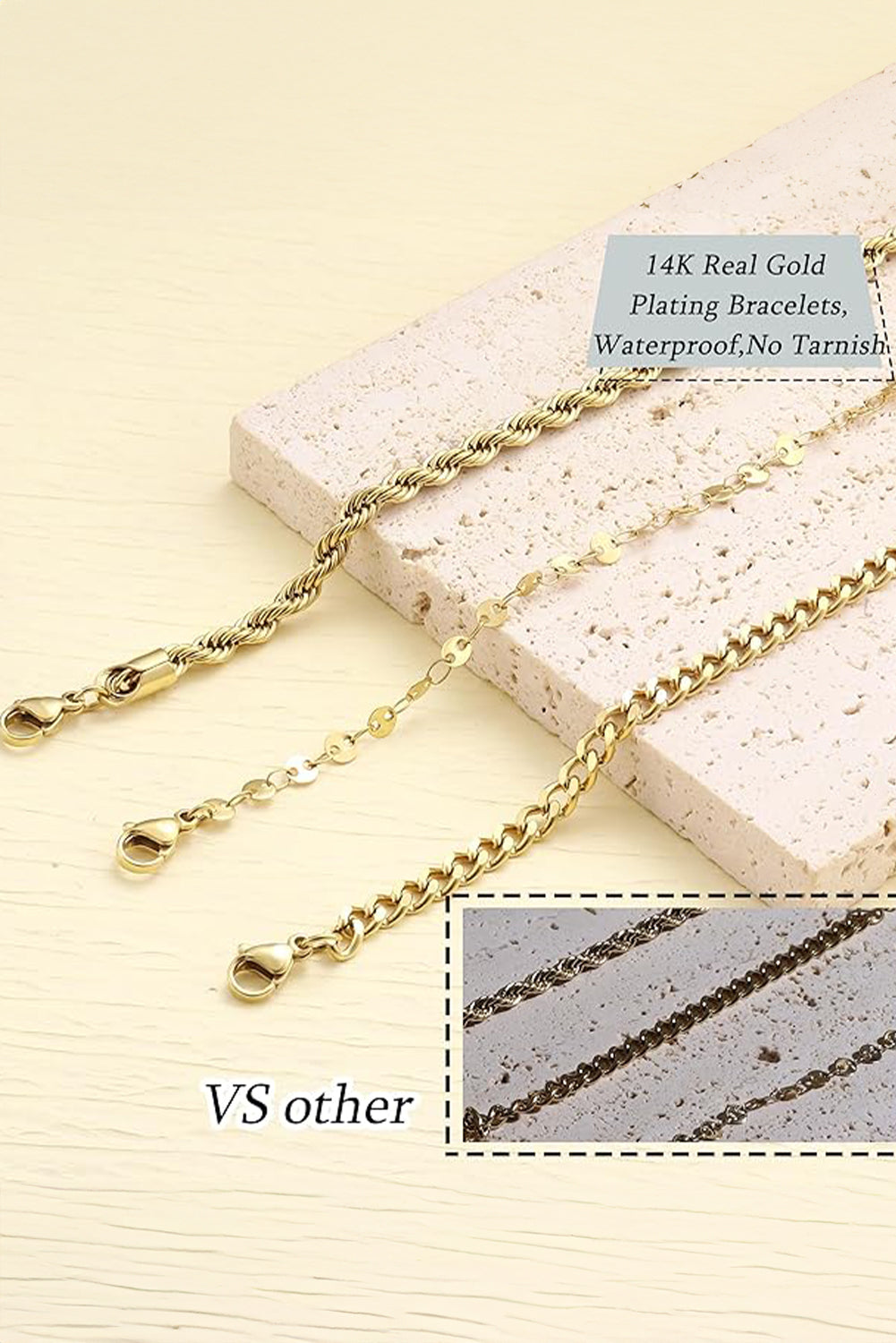 Gold 3Pcs Disc Plated Adjustable Chain Bracelet Set Jewelry JT's Designer Fashion