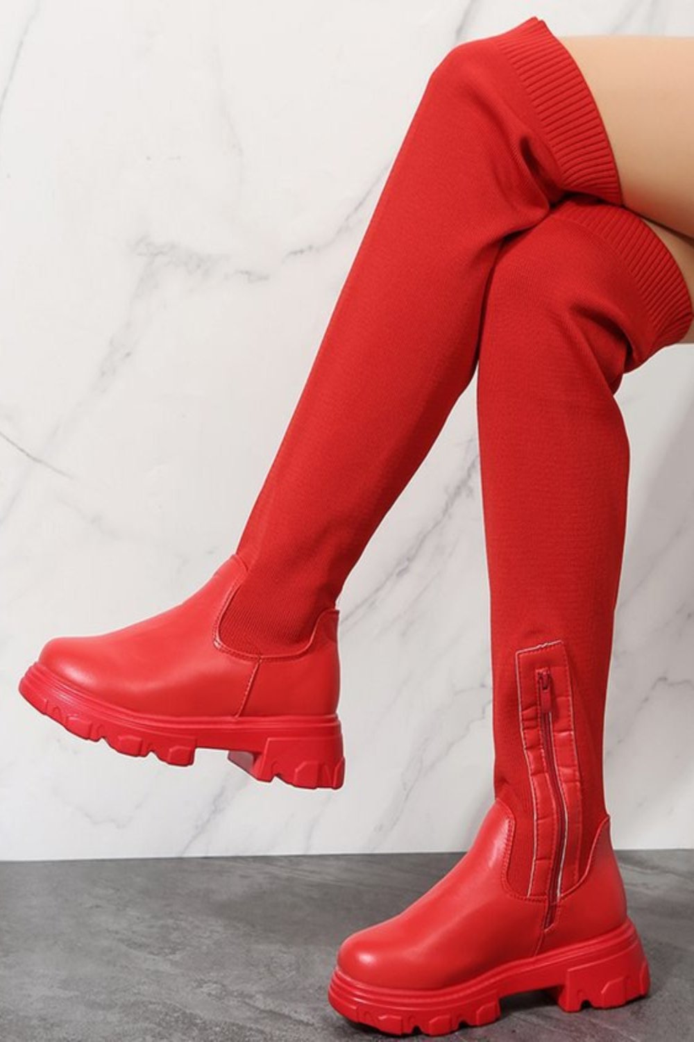 Leather Round Toe Platform Boots Red Boots JT's Designer Fashion