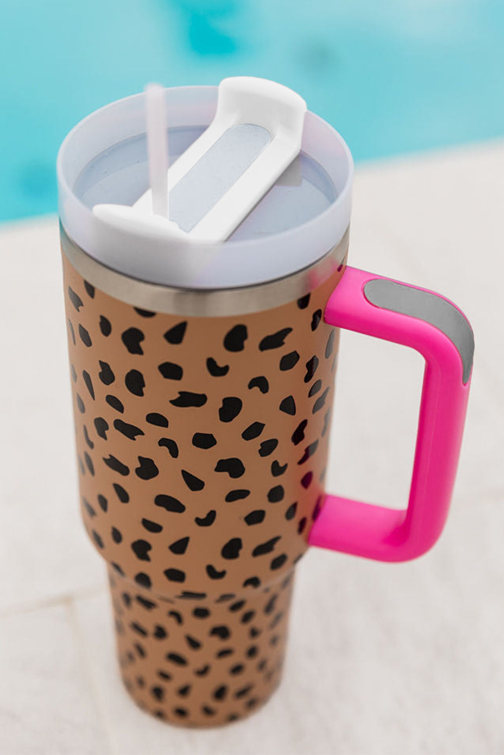 Brown Leopard Printed Handled Cup with Straw 40oz Tumblers JT's Designer Fashion