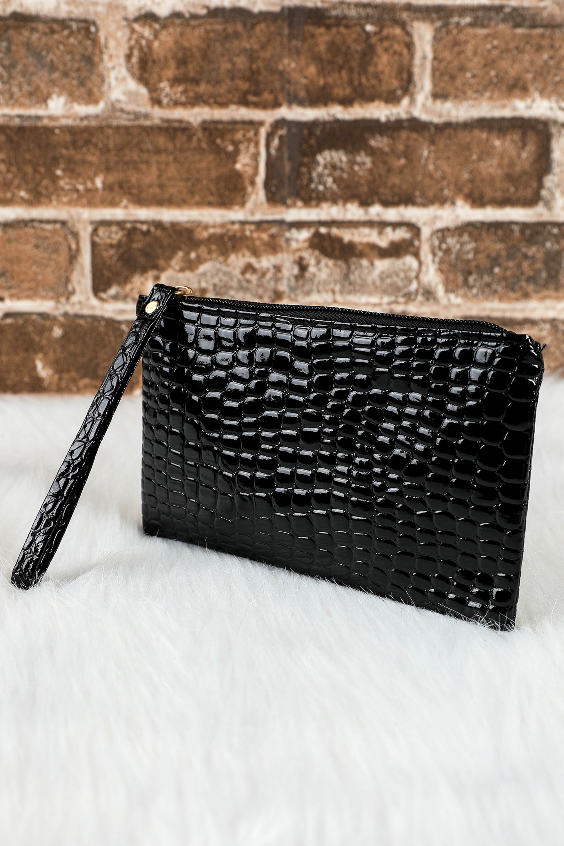 Black Crocodile Pattern Zipper Wristlet Wallet Handbags JT's Designer Fashion