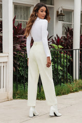Beige Corduroy High Waist Straight Leg Pants Pants & Culotte JT's Designer Fashion