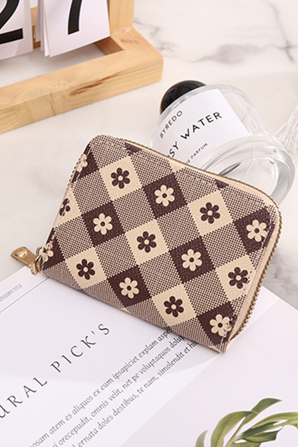 Khaki Flower Checkered PU Leather Wallet Handbags JT's Designer Fashion